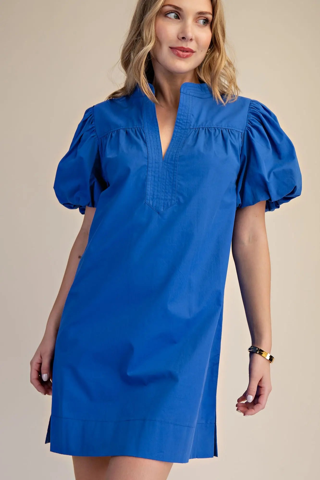 COBALT CHIC BUBBLE SLEEVE MINI DRESS