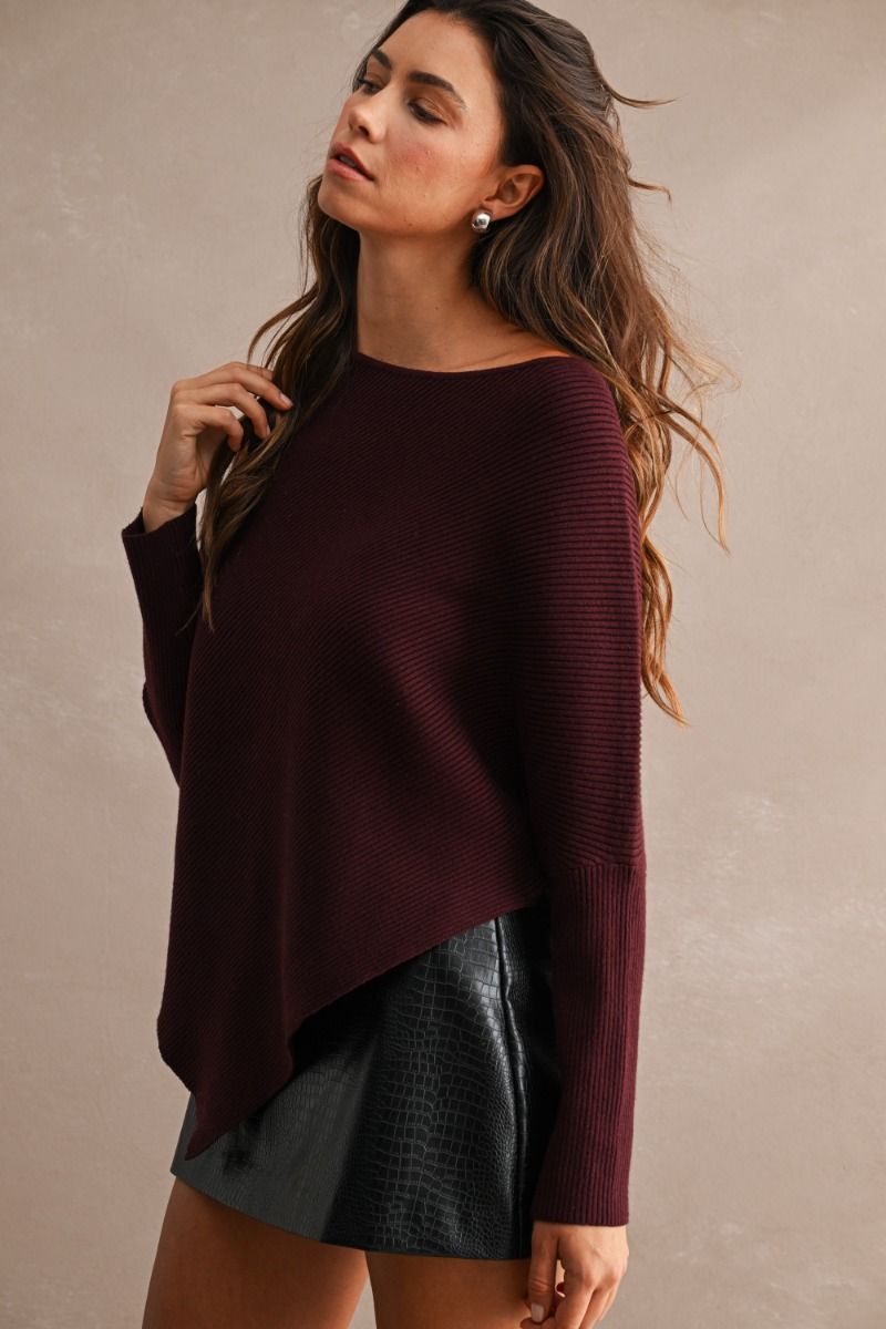 ASYMMETRICAL RIBBED KNIT SWEATER