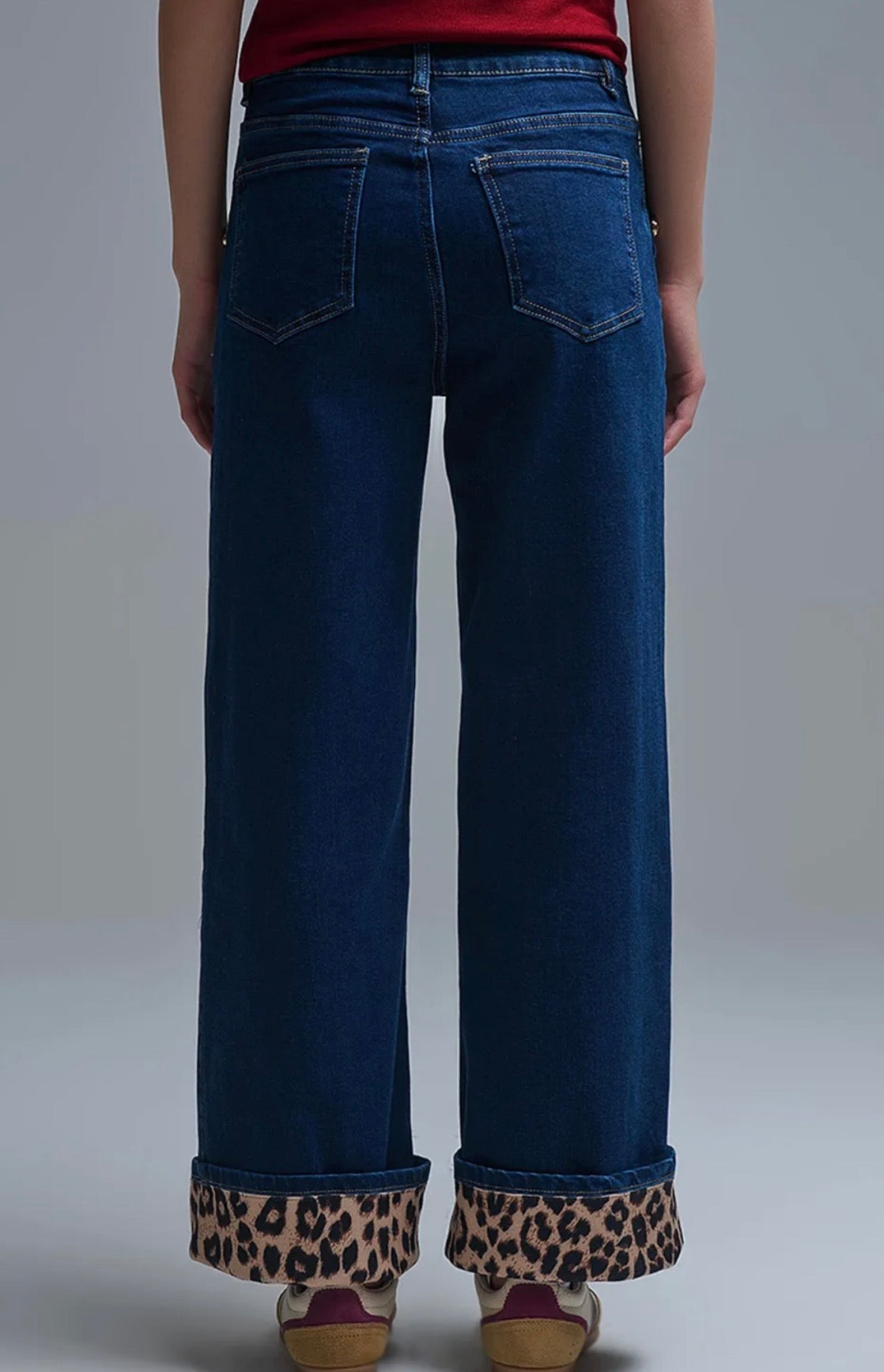 LEOPARD HEM MARINE JEANS