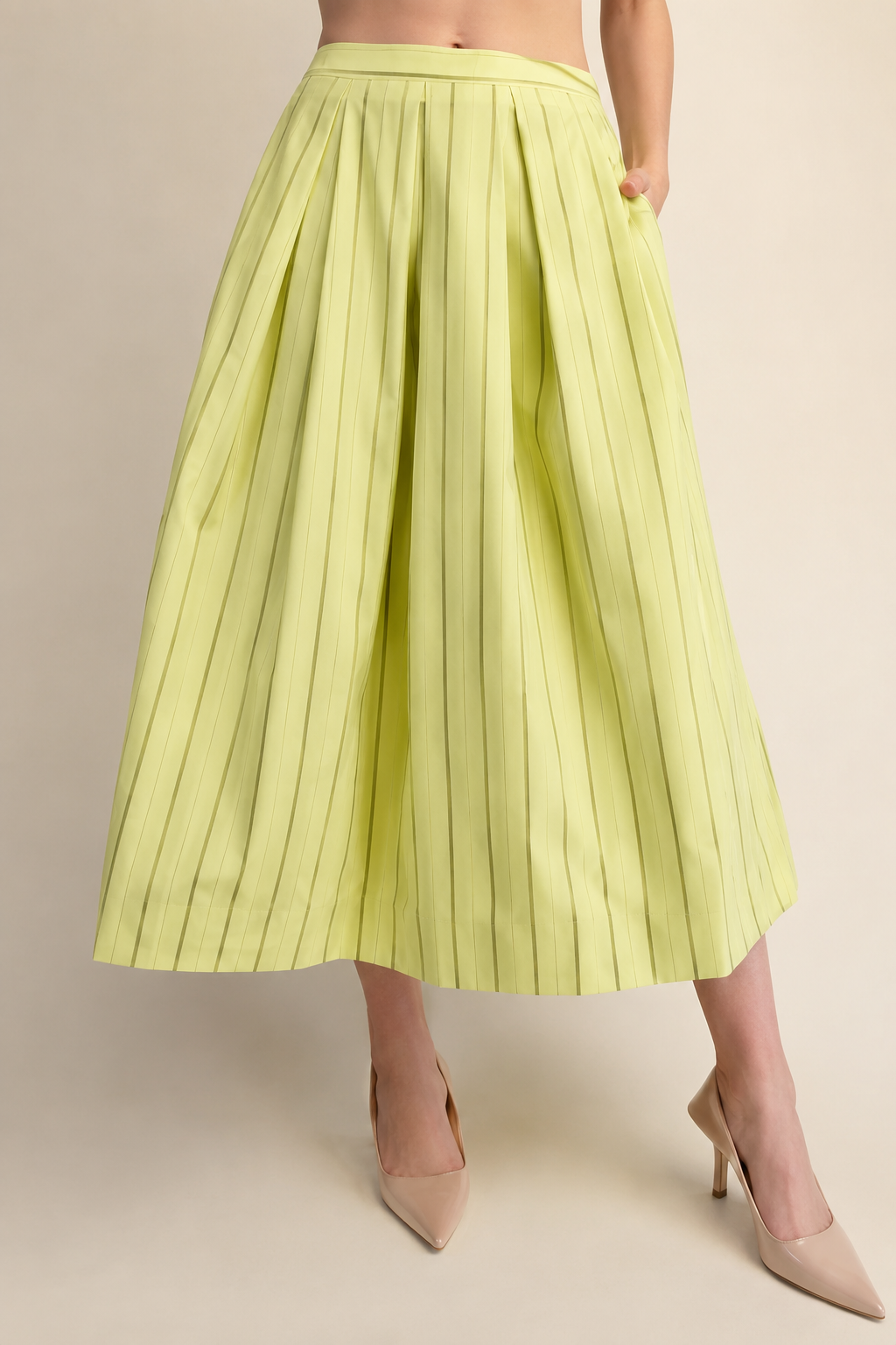 LIME STRIPE TOP & MIDI SKIRT SET