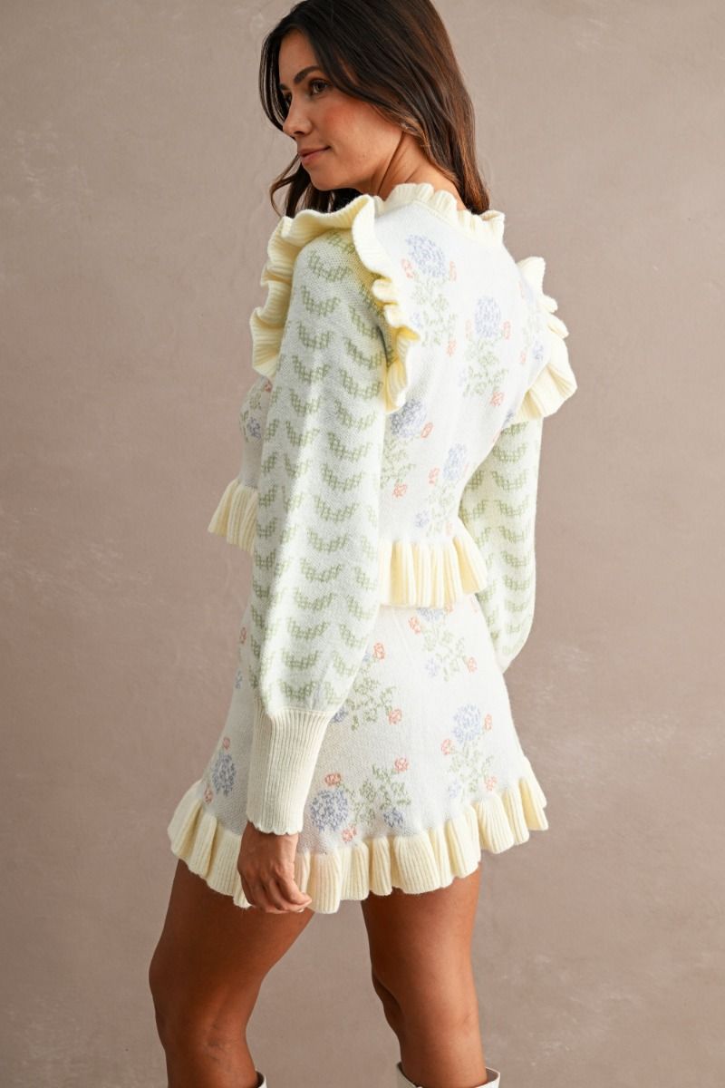 FLORAL RUFFLE KNIT MINI SKIRT SET
