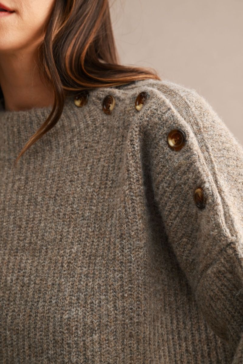BUTTON DETAIL RIBBED KNIT SWEATER