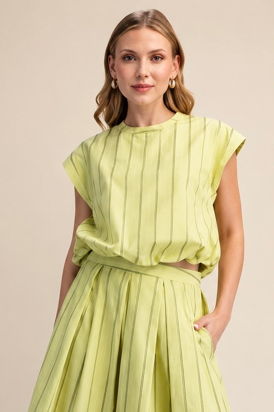 LIME STRIPE TOP & MIDI SKIRT SET