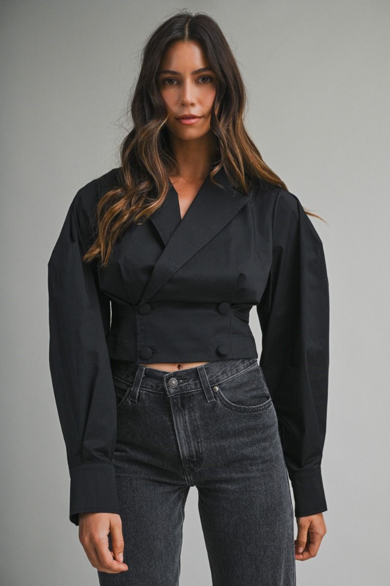 BLUSA CRUZADA CORTA ENTALLADA