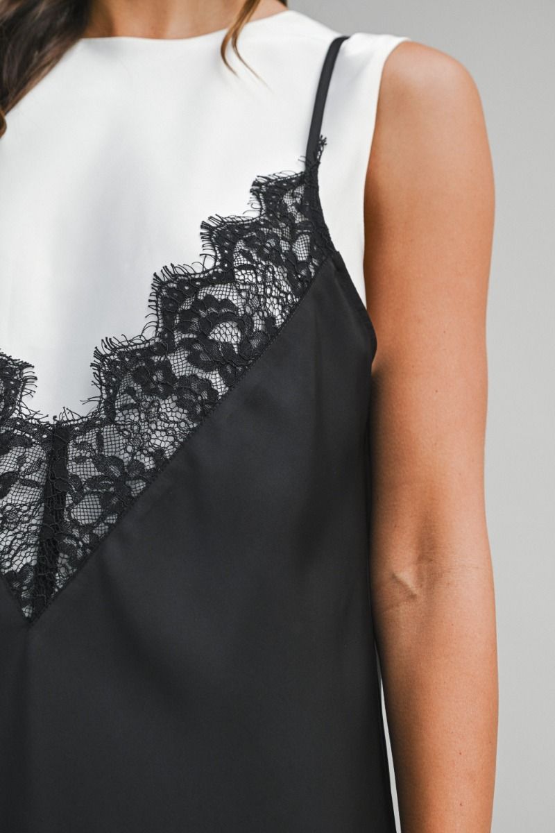 CONTRAST LACE MINI DRESS