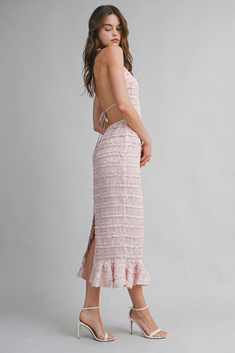 ROSE SMOCKED HALTER MIDI DRESS
