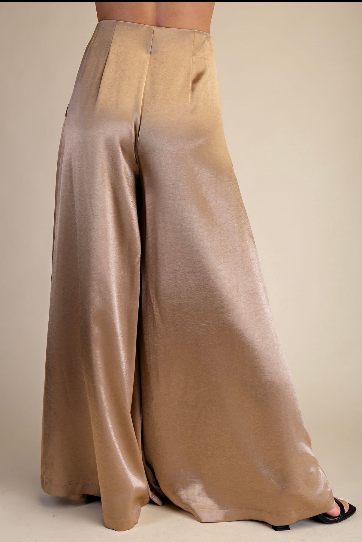 TAUPE SATIN PALAZZO PANTS
