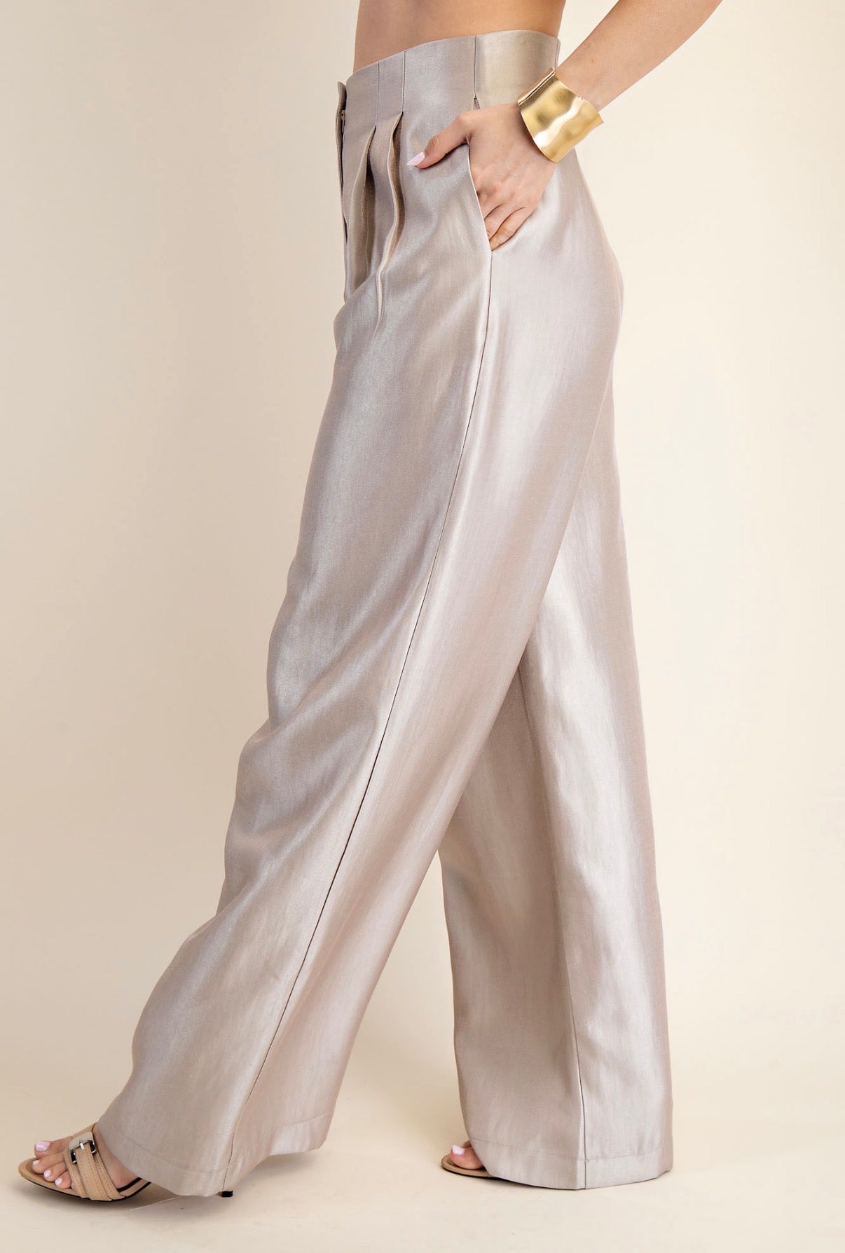 CHAMPAGNE HIGH WAIST WIDE PANTS