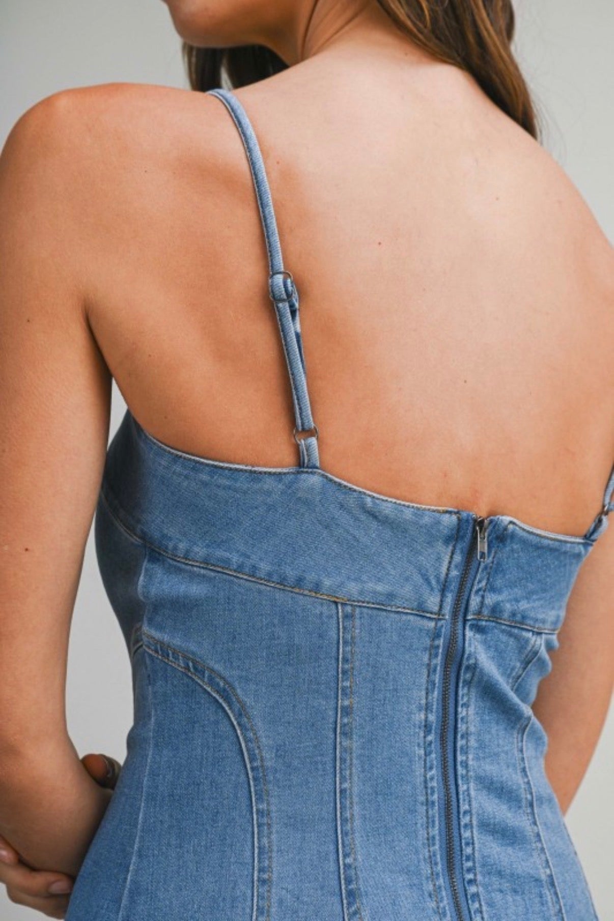 DENIM A-LINE MINI DRESS