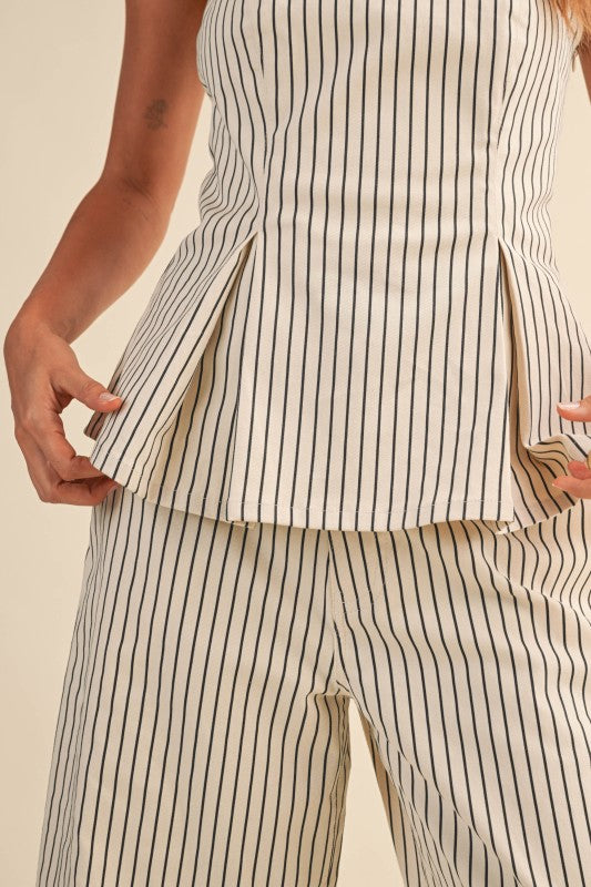 STRIPED STRAPLESS PEPLUM PANTS SET