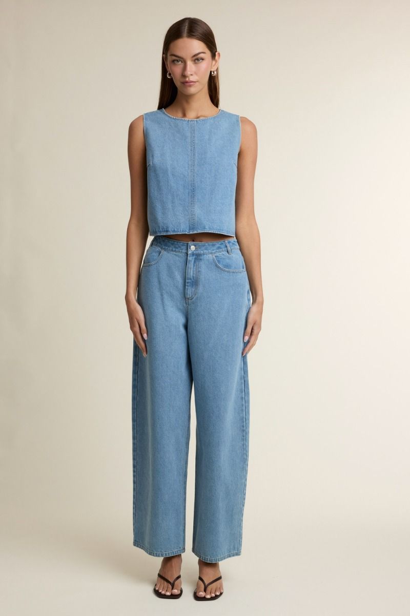 DENIM CROP TOP & WIDE LEG SET
