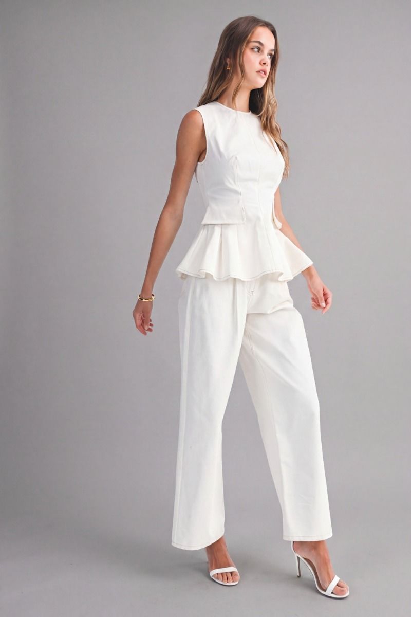 WHITE DENIM PEPLUM SET
