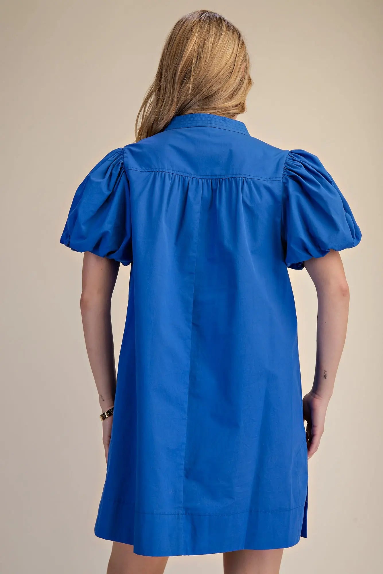 COBALT CHIC BUBBLE SLEEVE MINI DRESS
