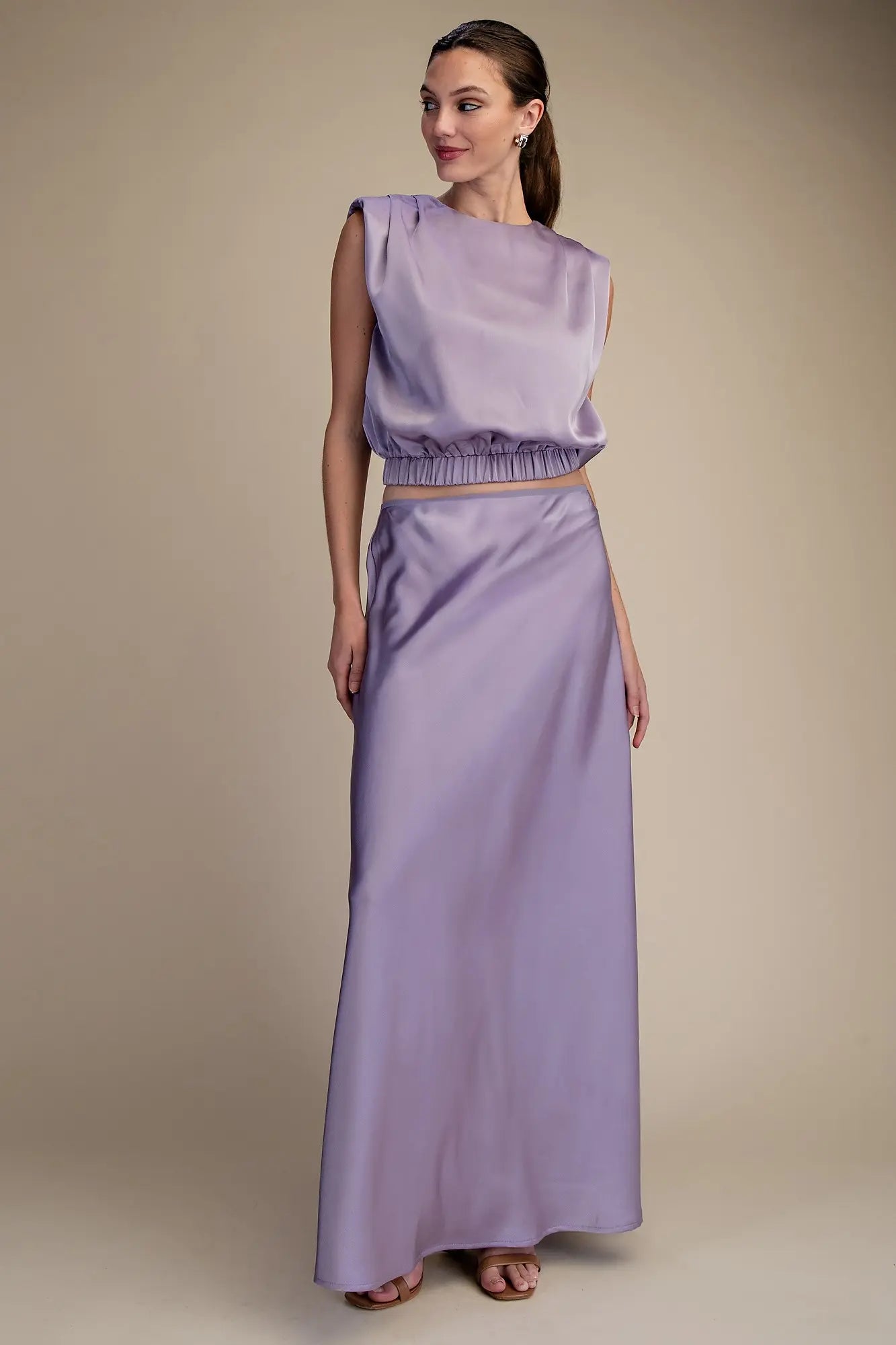 LAVENDER SATIN MAXI SKIRT SET