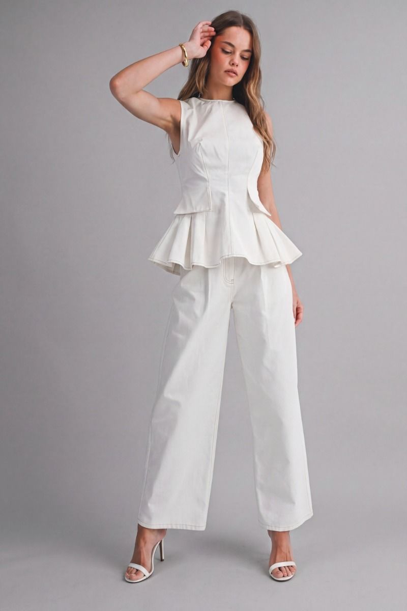 WHITE DENIM PEPLUM SET
