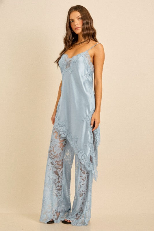 SATIN LACE TRIM CAMI & PANTS SET