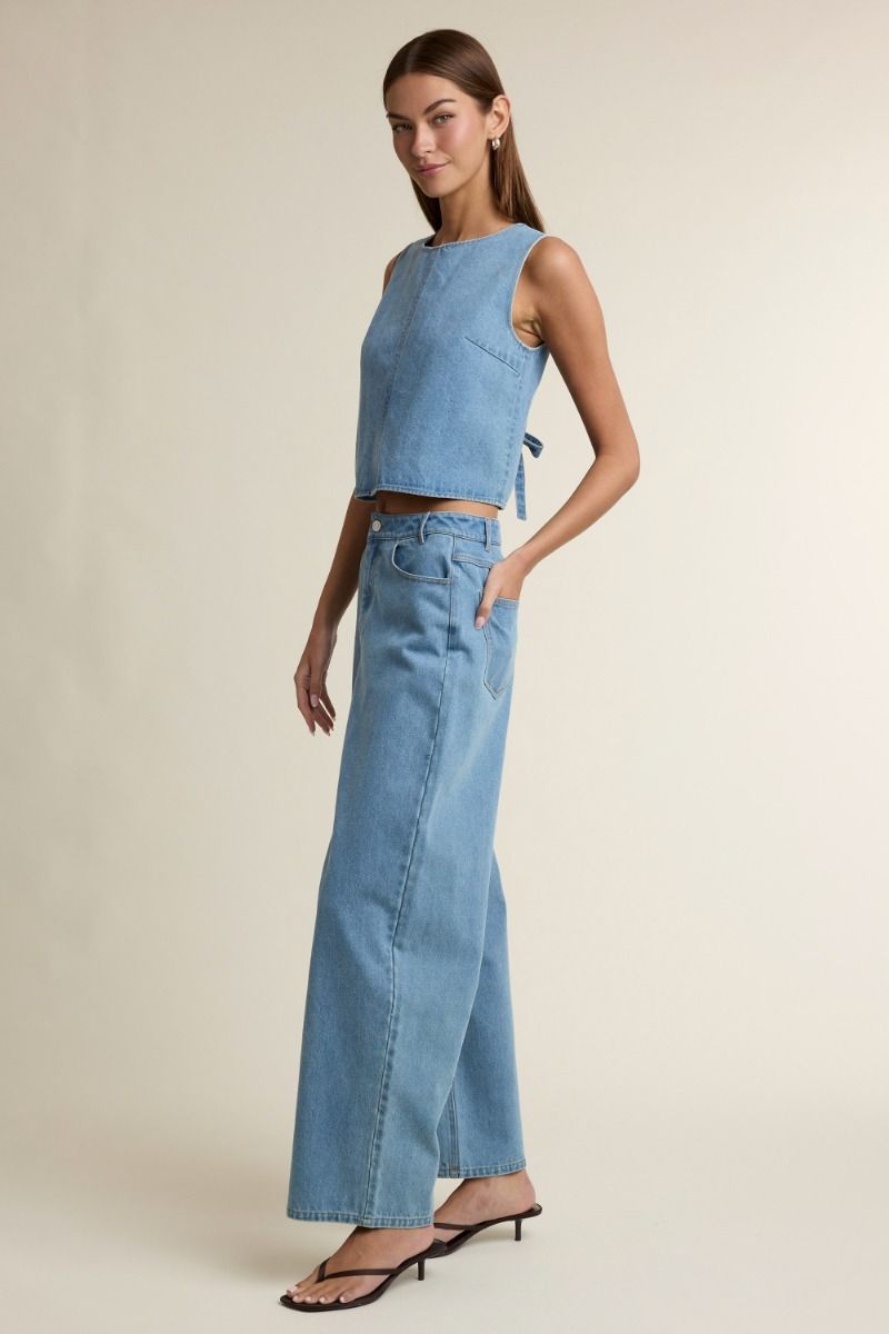 DENIM CROP TOP & WIDE LEG SET