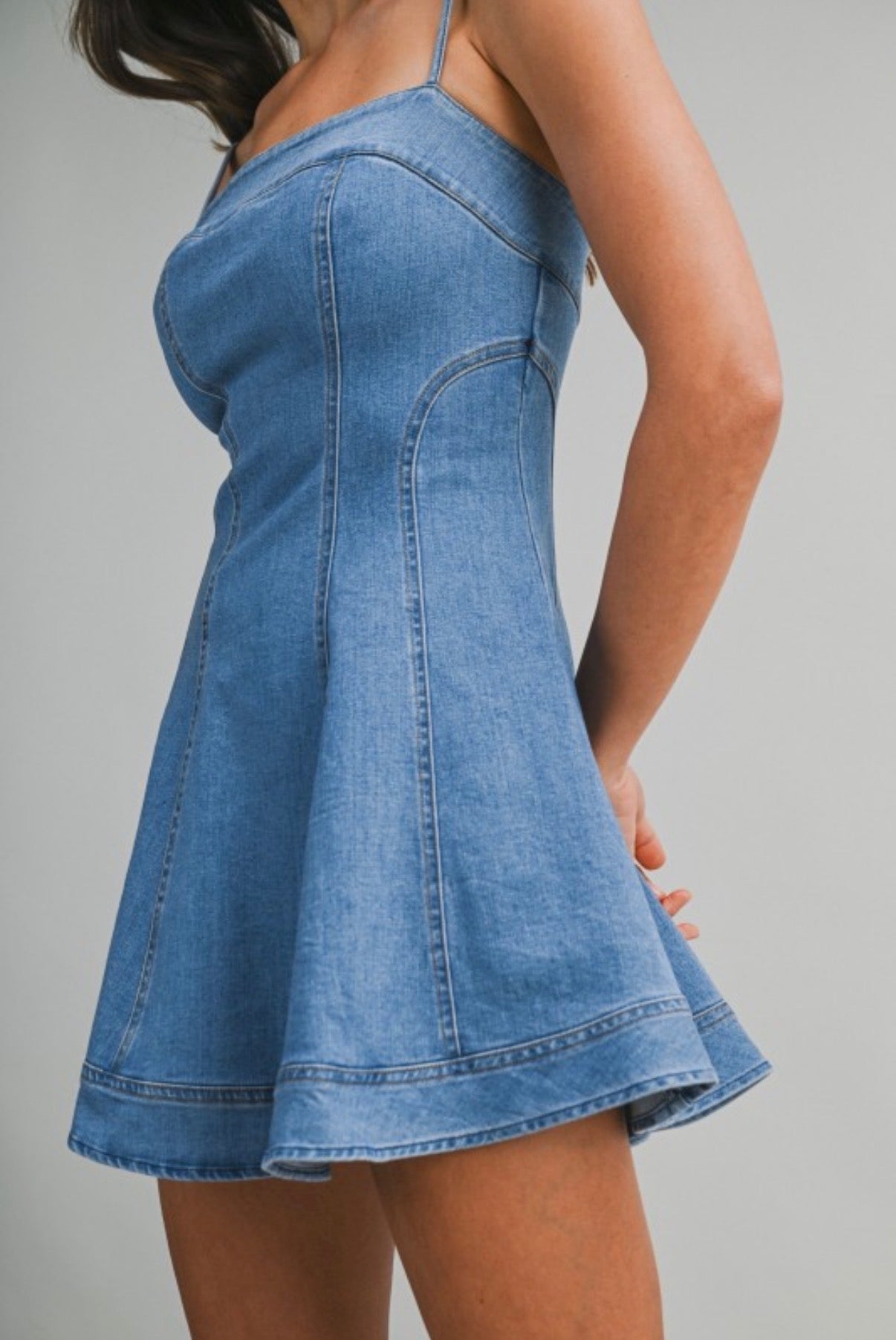 DENIM A-LINE MINI DRESS