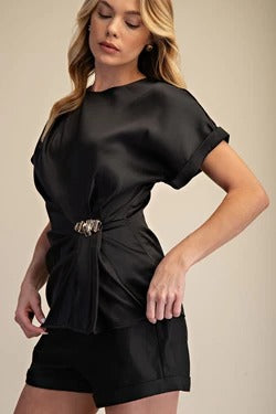 BLACK GATHERED METAL TRIM TOP