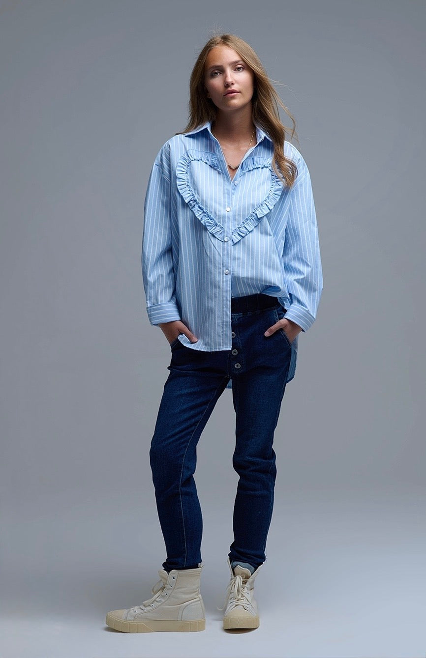 STRIPED HEART ACCENT BLOUSE