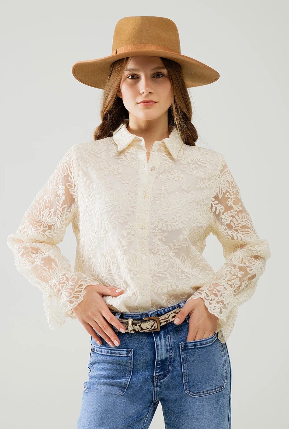 BEIGE FLORAL LACE BLOUSE