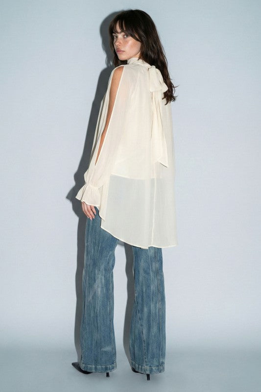 CHIFFON COLD-SHOULDER BLOUSE