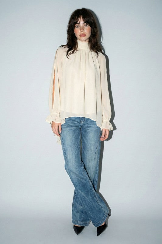 CHIFFON COLD-SHOULDER BLOUSE