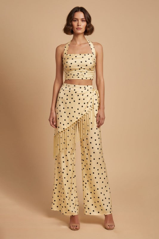 POLKA DOT HALTER & FRINGE PANTS SET