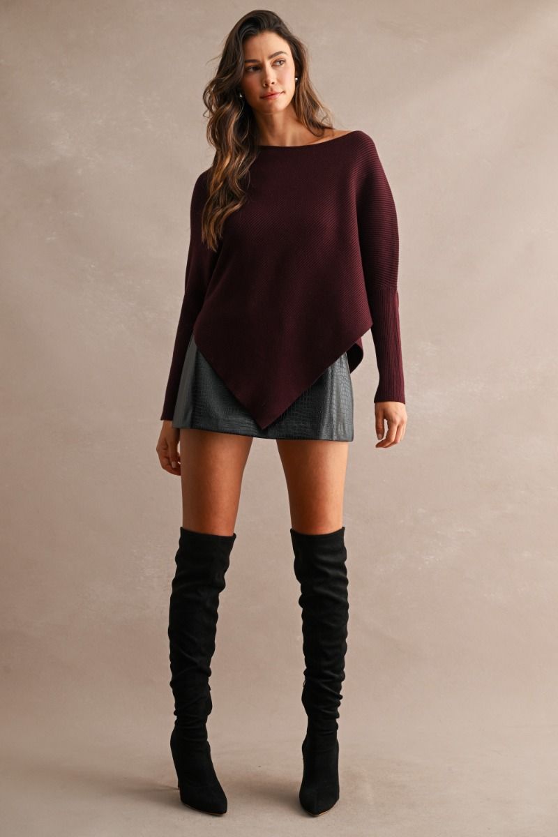 ASYMMETRICAL RIBBED KNIT SWEATER