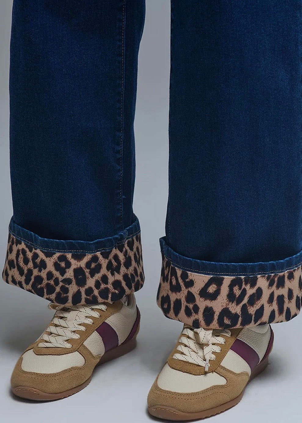 LEOPARD HEM MARINE JEANS