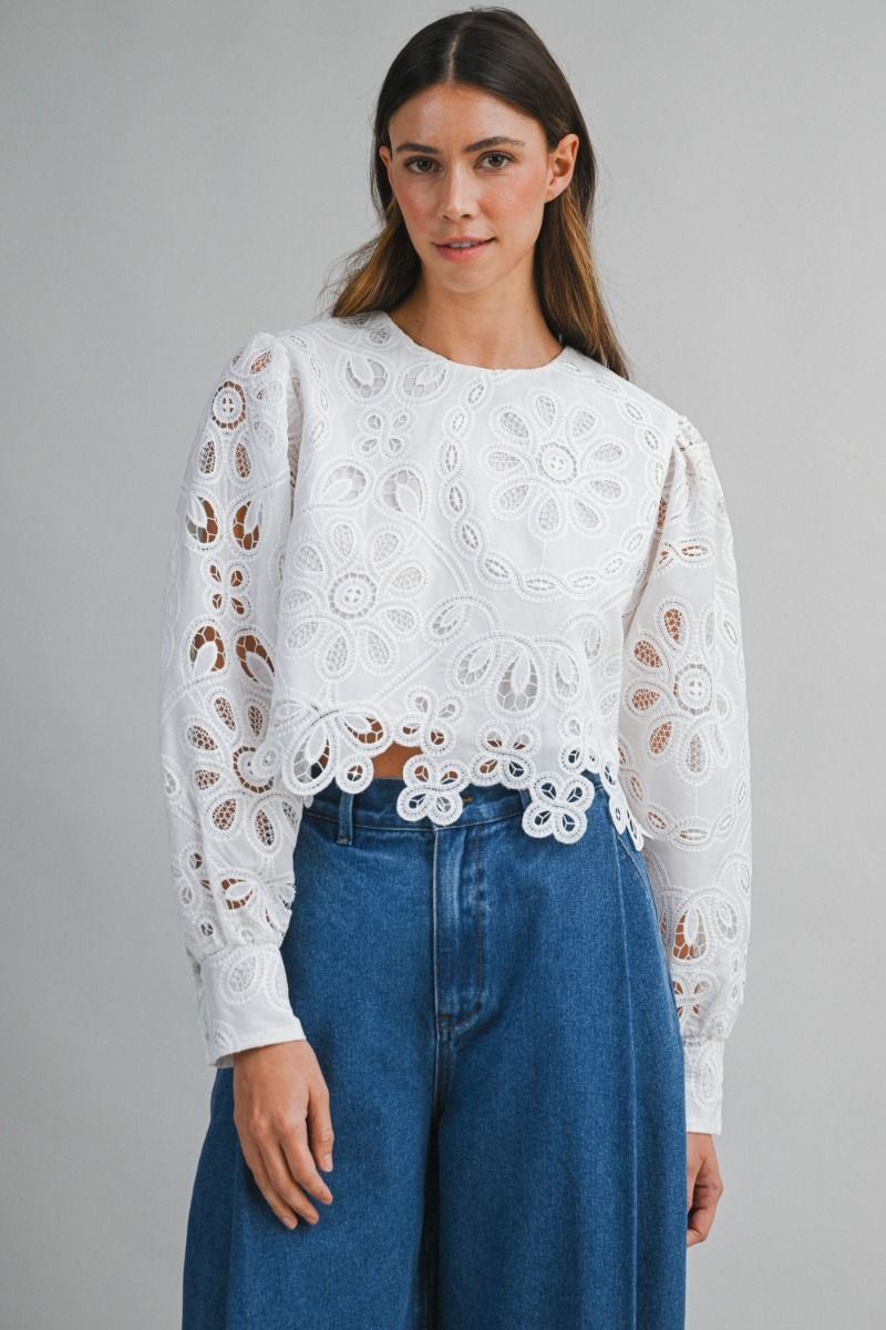 IVORY BLOOM EYELET TOP