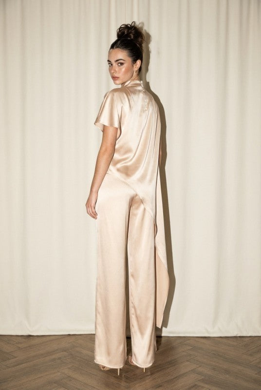 SATIN DRAPE NECK TUNIC & PANTS SET