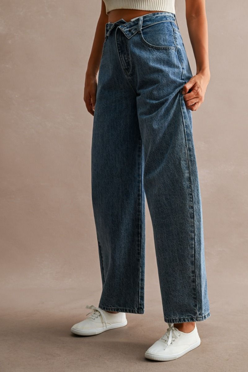 FOLD-OVER WAIST BARREL JEANS