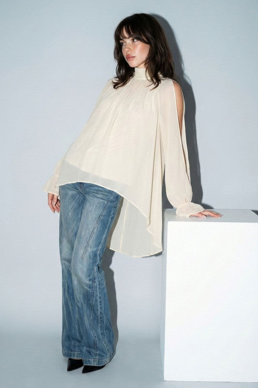 CHIFFON COLD-SHOULDER BLOUSE