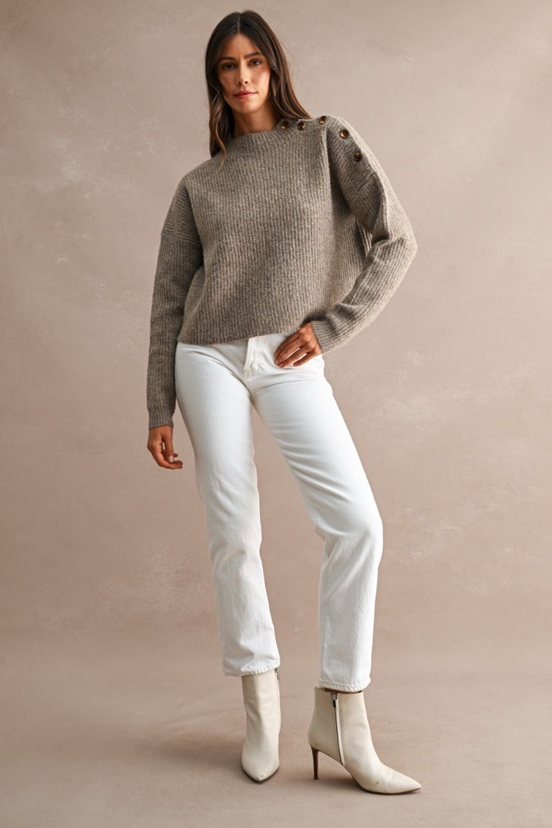 BUTTON DETAIL RIBBED KNIT SWEATER