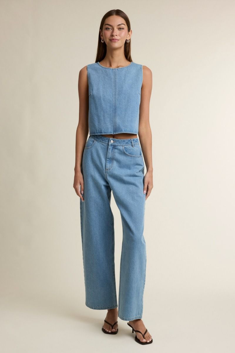 DENIM CROP TOP & WIDE LEG SET