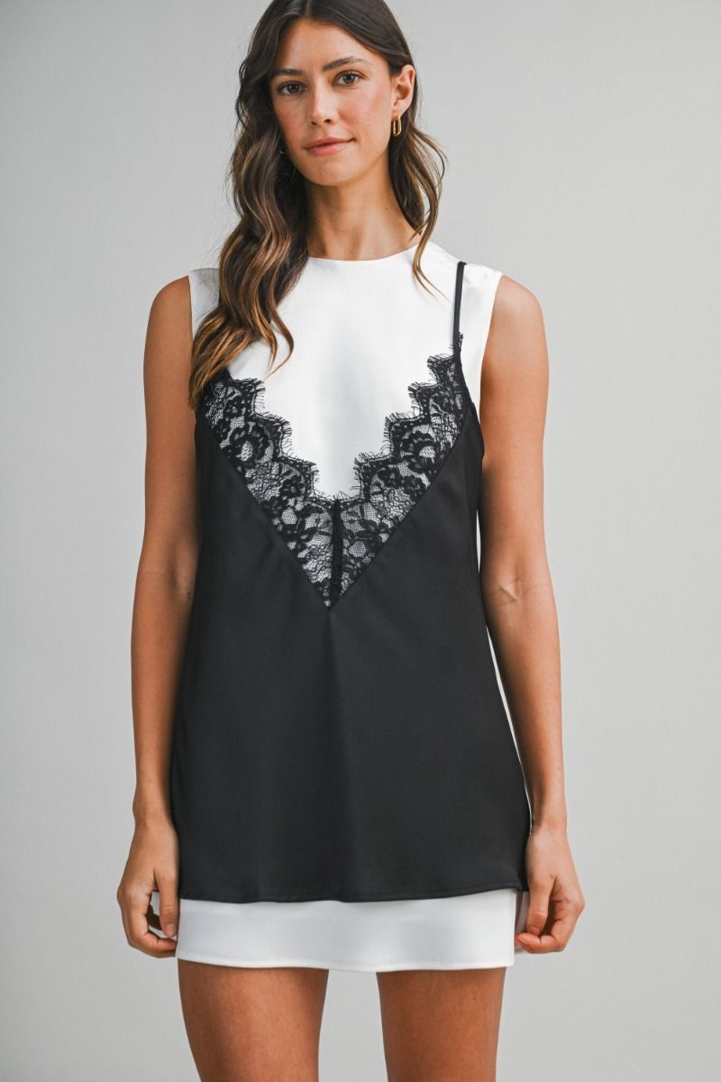 CONTRAST LACE MINI DRESS