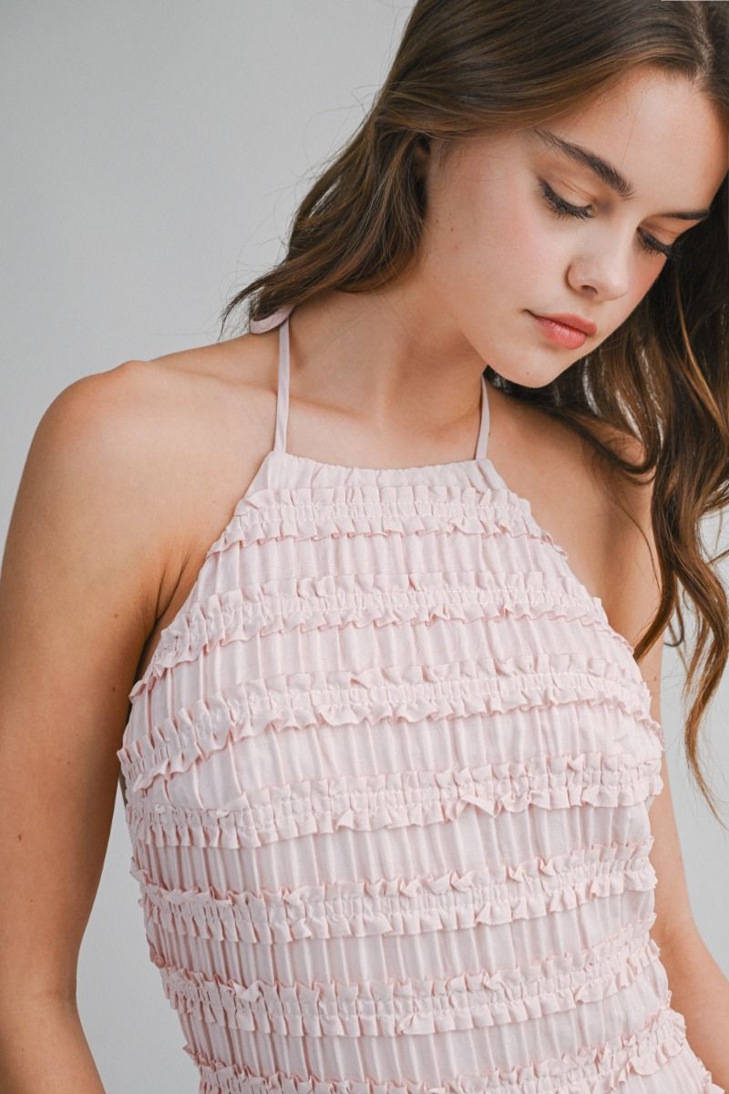 ROSE SMOCKED HALTER MIDI DRESS