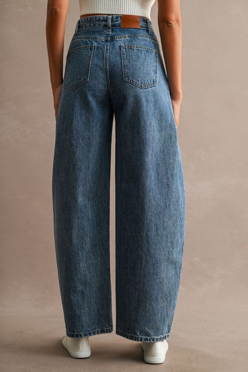FOLD-OVER WAIST BARREL JEANS