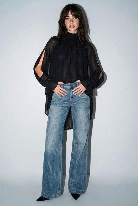 CHIFFON COLD-SHOULDER BLOUSE