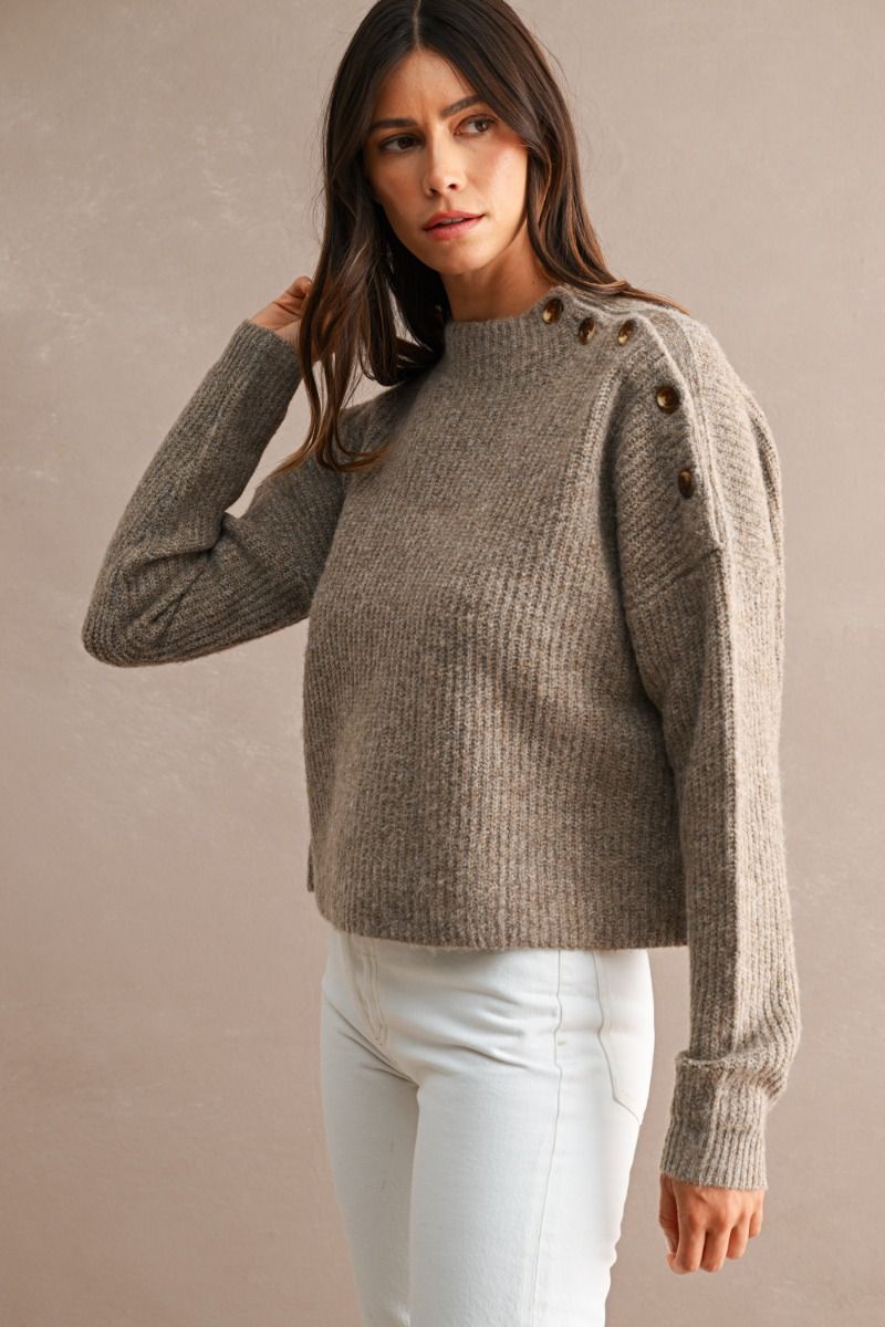 BUTTON DETAIL RIBBED KNIT SWEATER