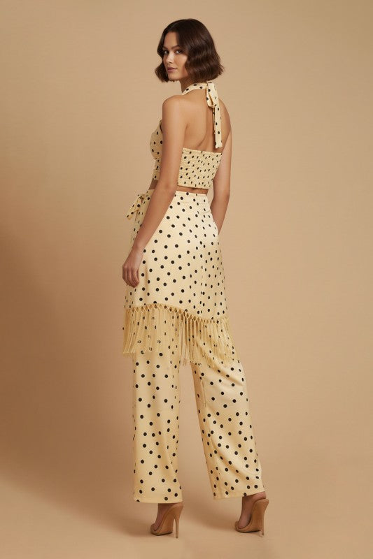 POLKA DOT HALTER & FRINGE PANTS SET