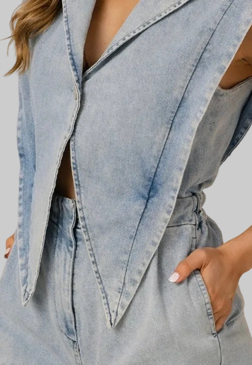 DENIM BLAZER 2FER ROMPER