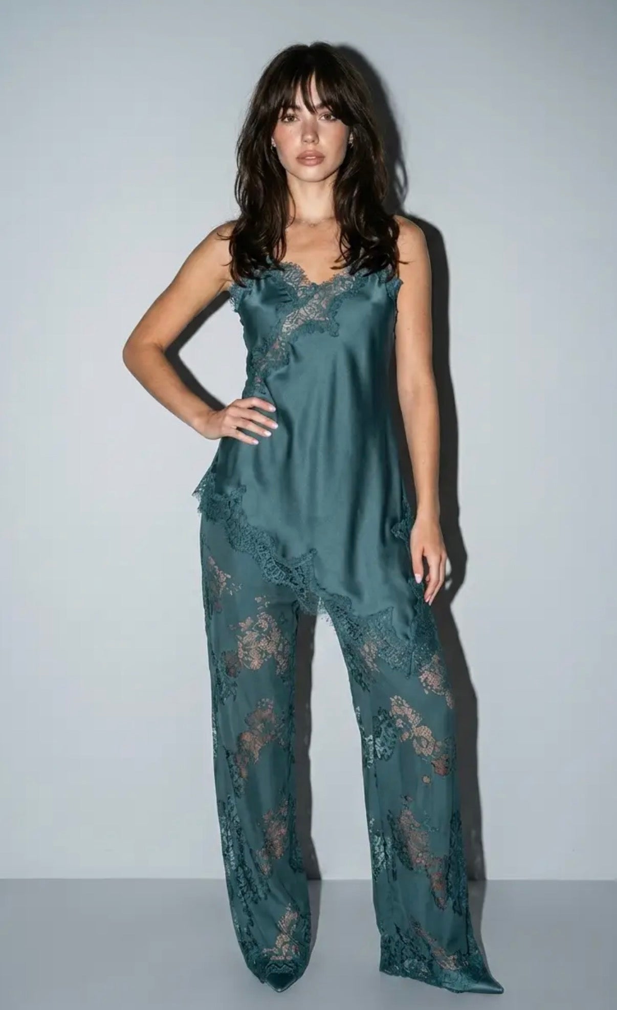 SATIN LACE TRIM CAMI & PANTS SET
