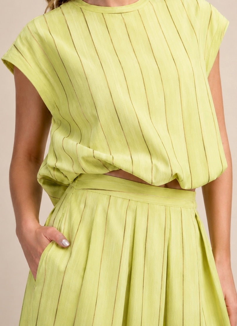 LIME STRIPE TOP & MIDI SKIRT SET