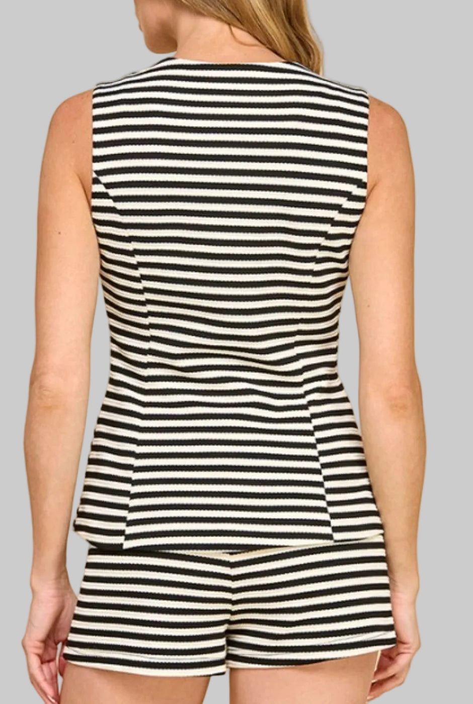 STRIPED BUTTON FRONT ELASTIC WAIST SET