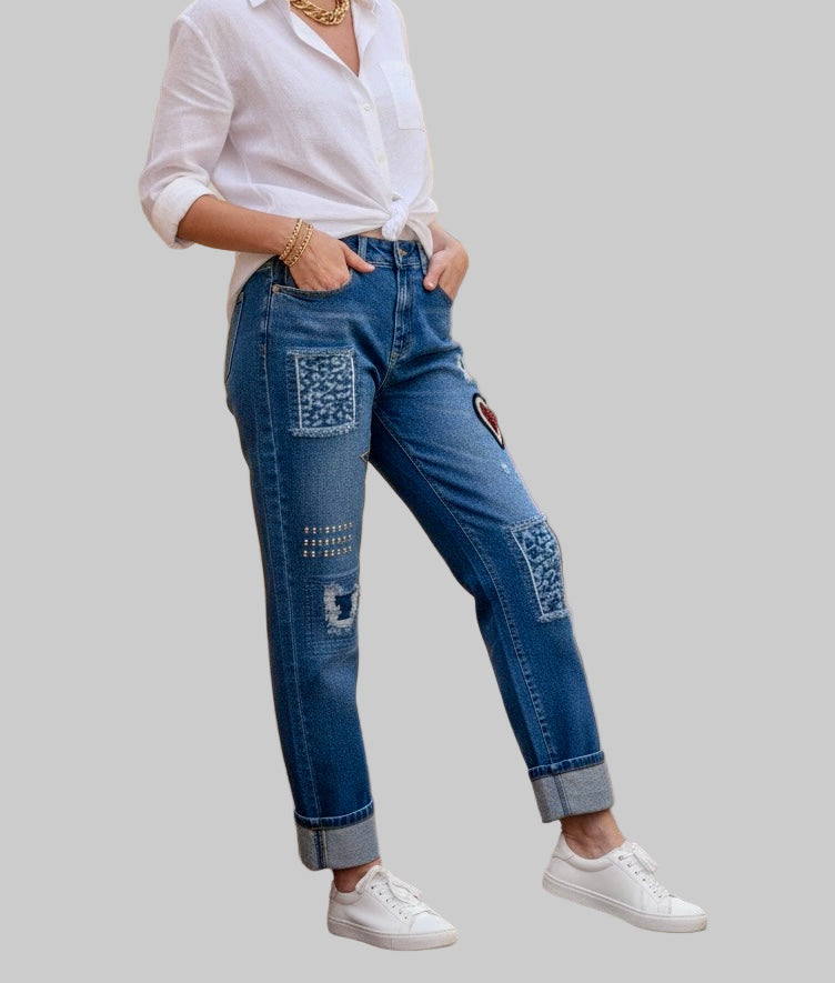 JEANS WIDE LEG PATCH w/LOVE