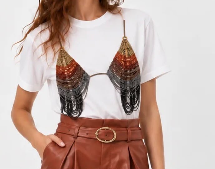 BEADED BRALETTE GRAPHIC TEE