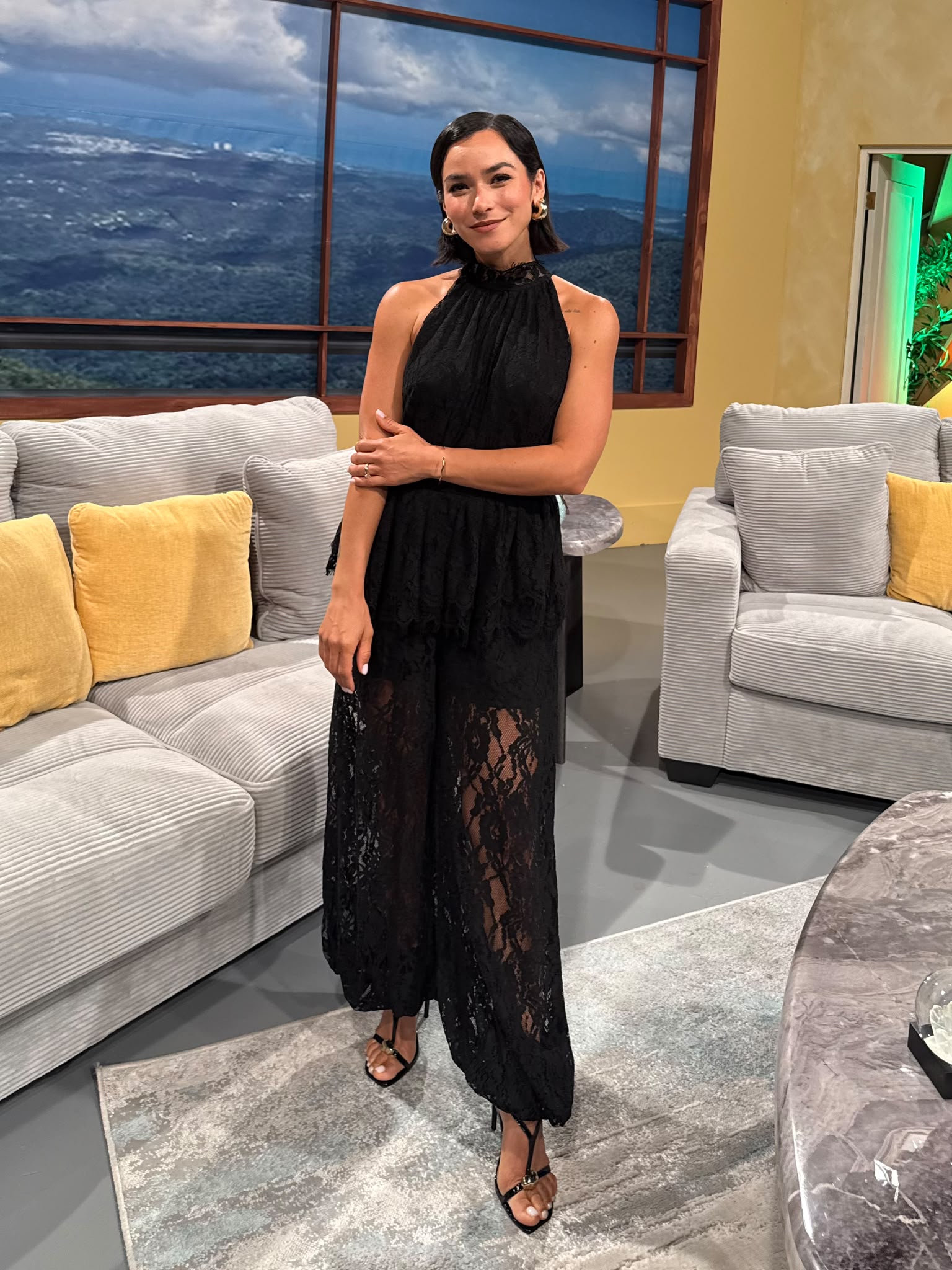 BLACK LACE HALTER BALLOON JUMPSUIT