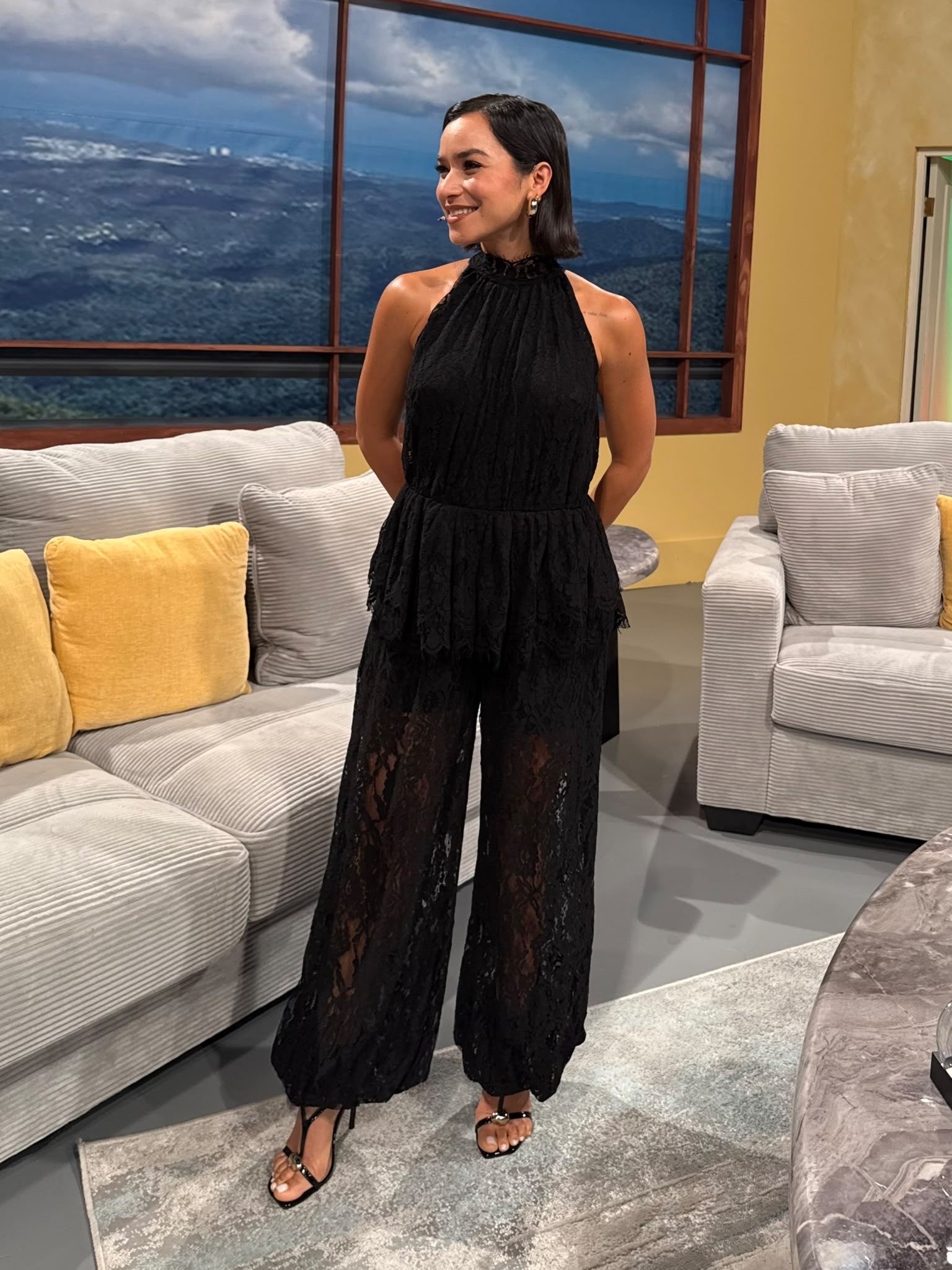 BLACK LACE HALTER BALLOON JUMPSUIT
